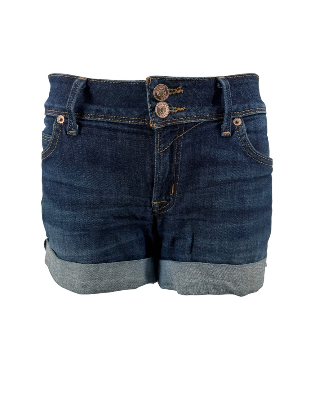 Hudson Jeans Dark Blue Cuffed High-Rise Denim Shorts
